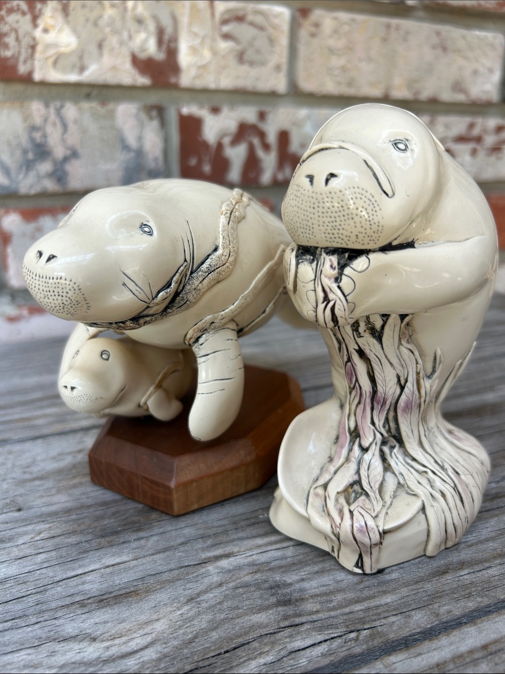 Vintage G.H. Cook Co Faux Ivory Manatee Sculptures Bundle - Set of 2